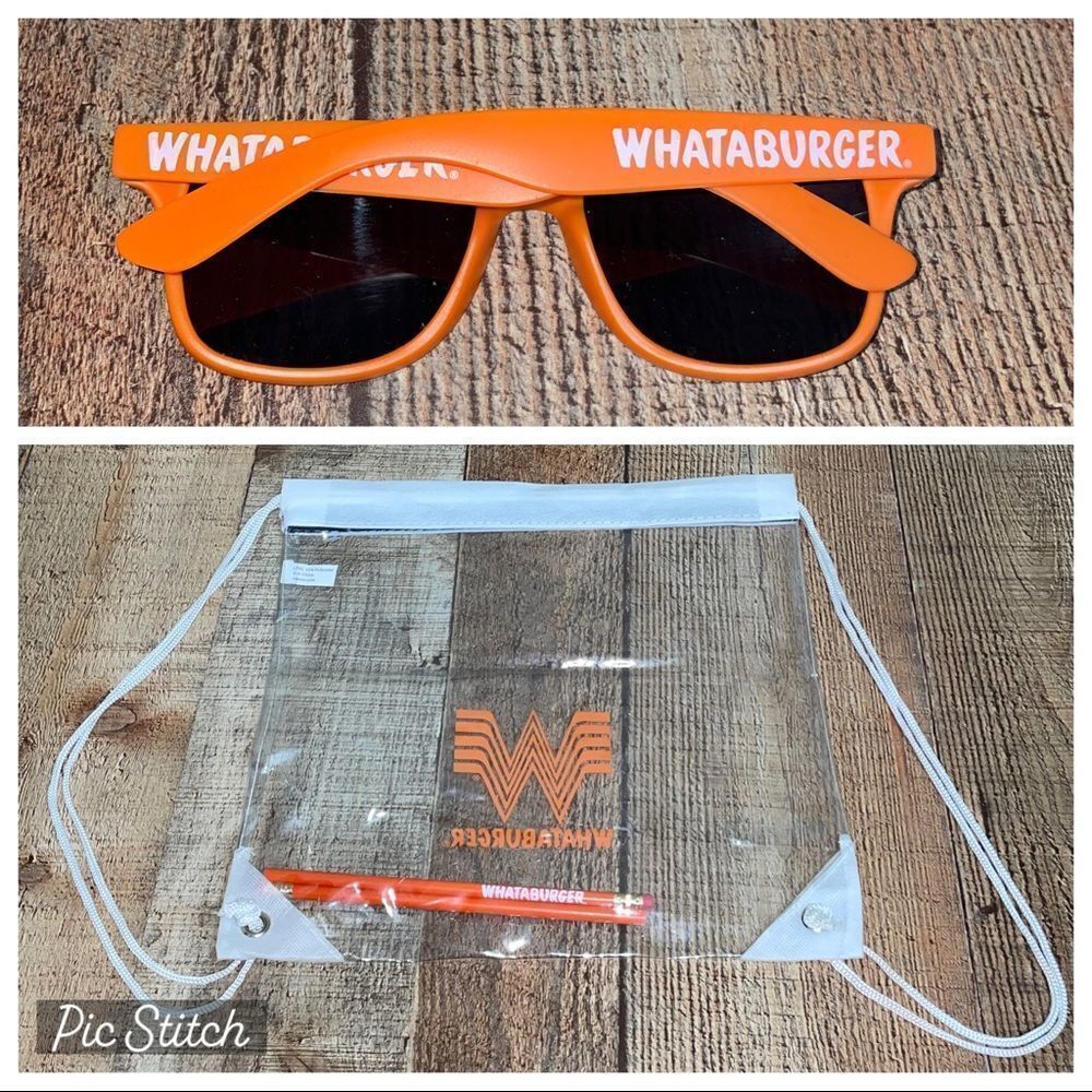 Whataburger Collectible Lot Clear Backpack, Pencils sunglasses